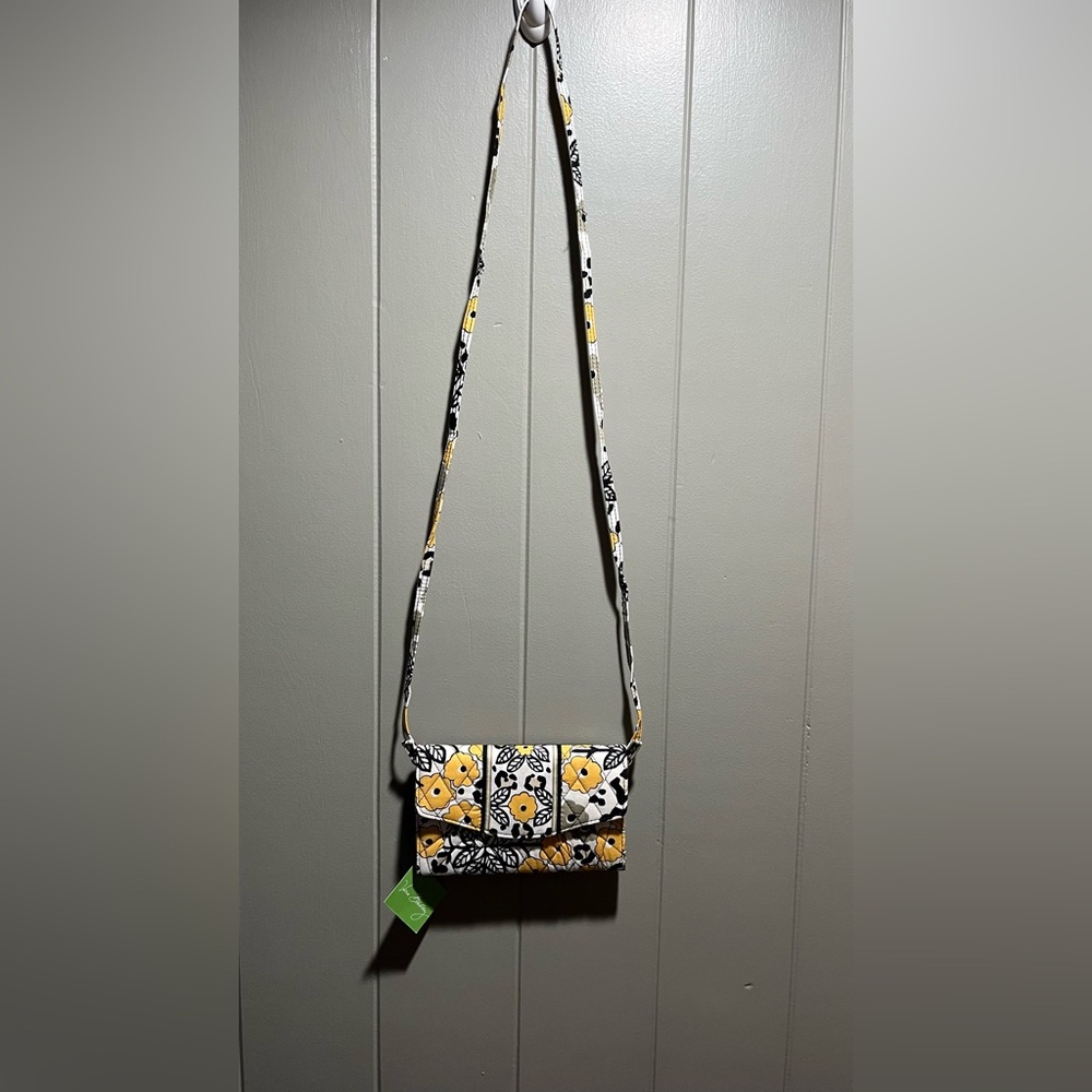 Retired Vera Bradley Go Wild Yellow Black Floral Pattern Crossbody Wallet NWT